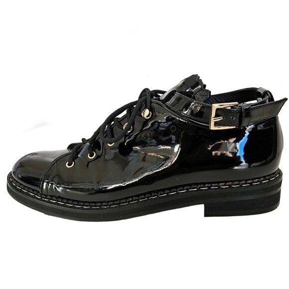 MAX MARA BLACK PATENT LEATHER ANKLE STRAP OXFORDS SHOES (39) - Picture 7 of 10